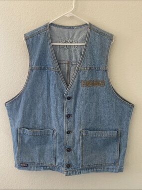 BOSS Jeans Vintage 90s Denim Vest with Embroidered Front Logo Size XL
